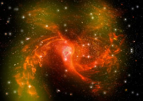 Stars and spiral galaxy in a free space