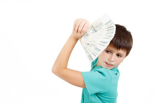 czech money, man boy holding a fan from czech crown banknotes