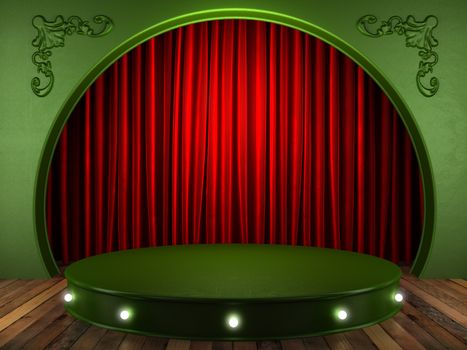 red fabric curtain on stage