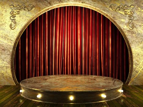 red fabric curtain on stage