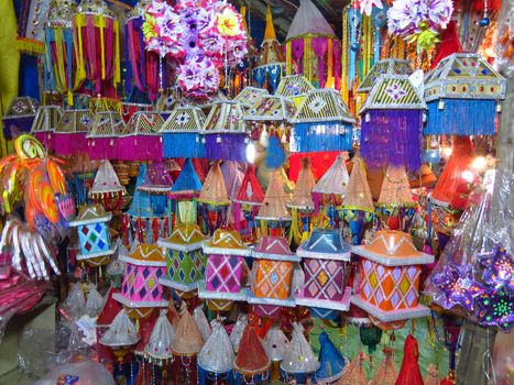 A store full of beautiful colorful lanterns designed in a traditional way for Diwali festival in India