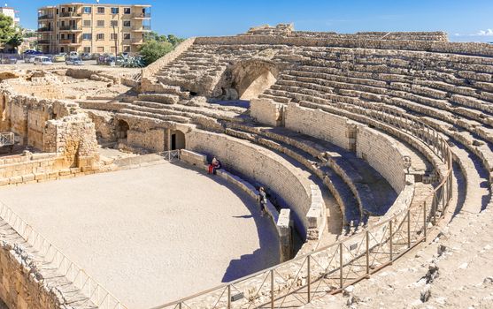 Tarragona, Spain - October 5, 2013: View at Roman Amphitheatre in Tarragona Spain.It is UNESCO World Heritage site.