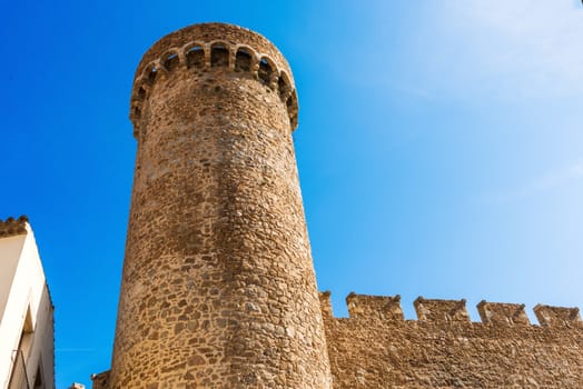 Tower in Tossa de Mar village ancient castle, Costa Brava, Spain