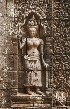 Apsara sculptures in Wat Phu at Lao