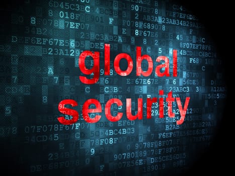 Safety concept: pixelated words Global Security on digital background, 3d render