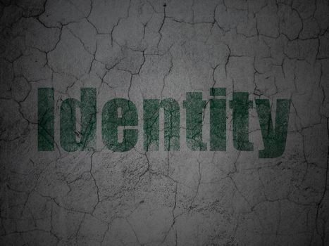 Security concept: Green Identity on grunge textured concrete wall background, 3d render