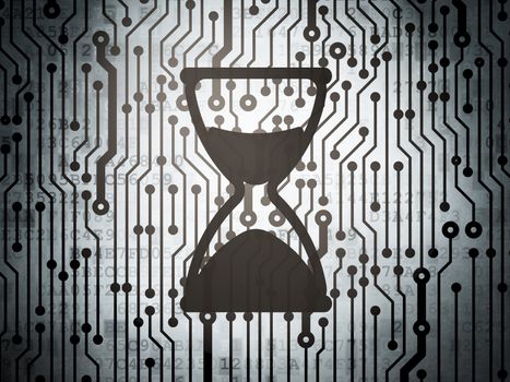 Time concept: circuit board with  Hourglass icon, 3d render