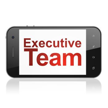 Business concept: smartphone with text Executive Team on display. Mobile smart phone on White background, cell phone 3d render