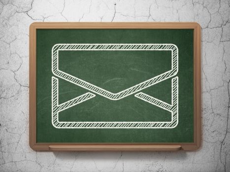 Business concept: Email icon on Green chalkboard on grunge wall background, 3d render