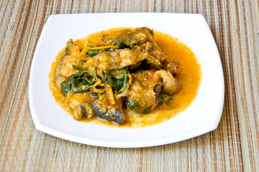 delicious Thai food call KAENG PLA DOOK from spicy curry and catfish