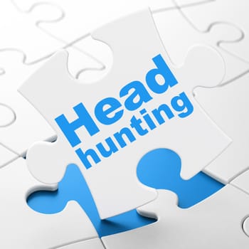 Business concept: Head Hunting on White puzzle pieces background, 3d render