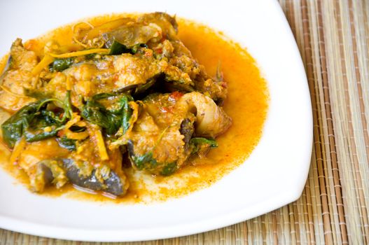 delicious Thai food call KAENG PLA DOOK from spicy curry and catfish