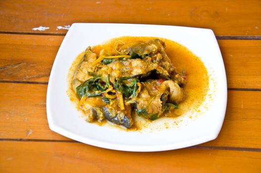 delicious Thai food call KAENG PLA DOOK from spicy curry and catfish