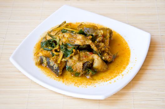 delicious Thai food call KAENG PLA DOOK from spicy curry and catfish