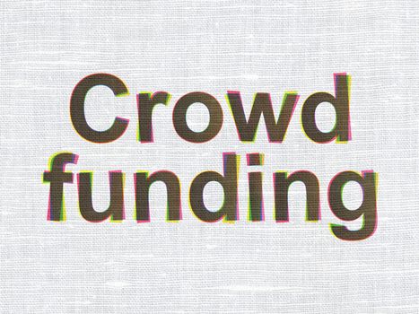 Business concept: CMYK Crowd Funding on linen fabric texture background, 3d render
