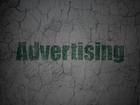Marketing concept: Green Advertising on grunge textured concrete wall background, 3d render