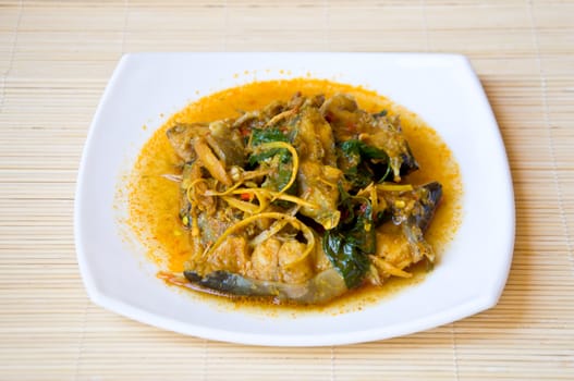 delicious Thai food call KAENG PLA DOOK from spicy curry and catfish