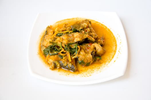 delicious Thai food call KAENG PLA DOOK from spicy curry and catfish