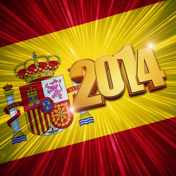 new year 2014 - 3d golden figures with rays and shining Spanish flag