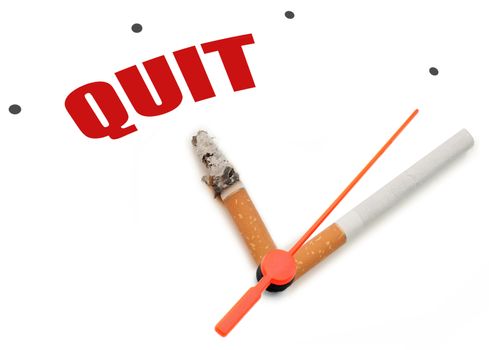 Cigarette clock hand pointing to the word quit