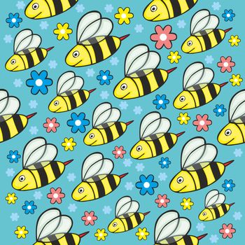 fully editable vector illustration with seamless honey bees