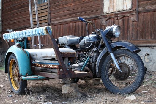 old heavy motorcycle with sidecar