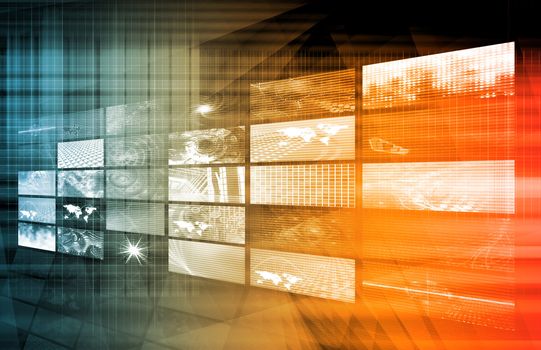 Media Telecommunications Concept with Video Wall Art