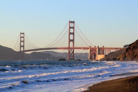 Baker Beach underneath the Golden Gate Bridge in San Francisco. California
