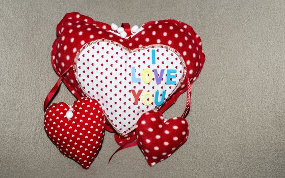 hand made hart shapes from textile and cotton