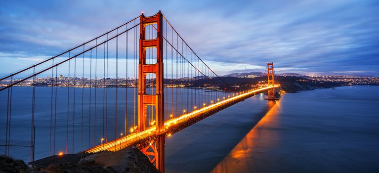 panoramic view of famous Golden Gate Bridge in San Francisco