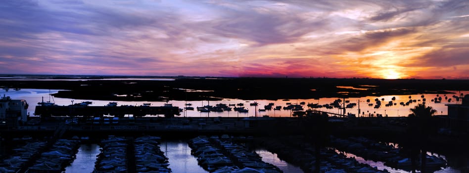 Wide view of the marina located in Faro, Portugal.