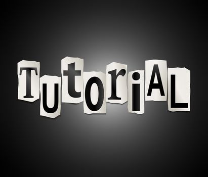 Illustration depicting a set of cut out printed letters formed to arrange the word tutorial.