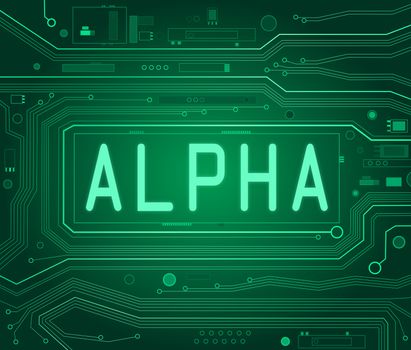 Abstract style illustration depicting printed circuit board components with an Alpha concept.