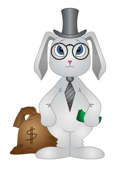 Banker rabbit rich with a bag filled with money