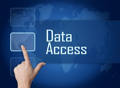 Data Access concept with interface and world map on blue background