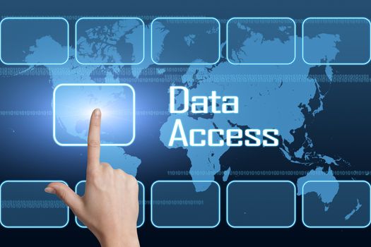 Data Access concept with interface and world map on blue background