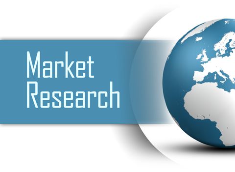 Market Research concept with globe on white background