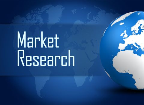 Market Research concept with globe on blue background