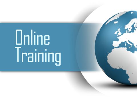 Online Training concept with globe on white background
