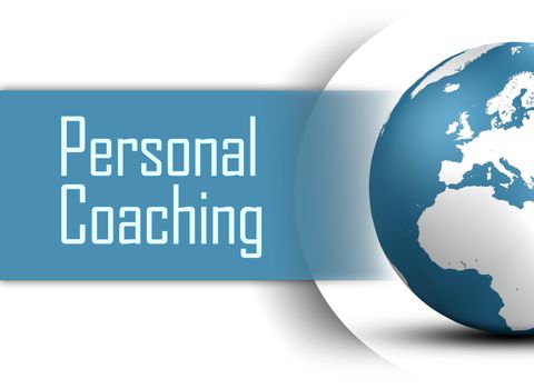 Personal Coaching concept with globe on white background