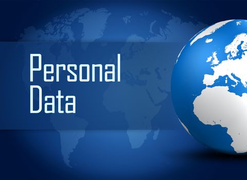 Personal Data concept with globe on blue background