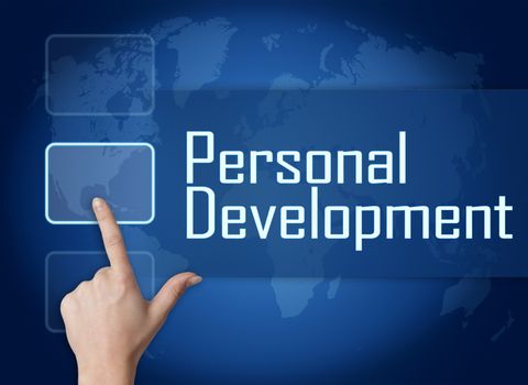 Personal Development concept with interface and world map on blue background