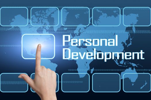 Personal Development concept with interface and world map on blue background