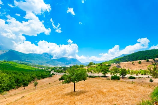 beautiful mountain landscape and blue sky