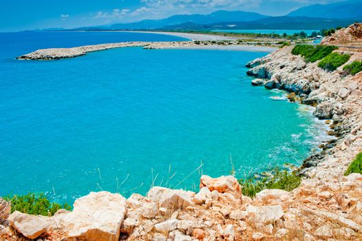 Beautiful landscape of rocky bay with the azure sea