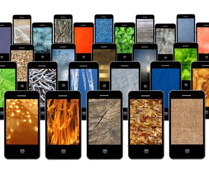 modern mobile phones with different images of texture