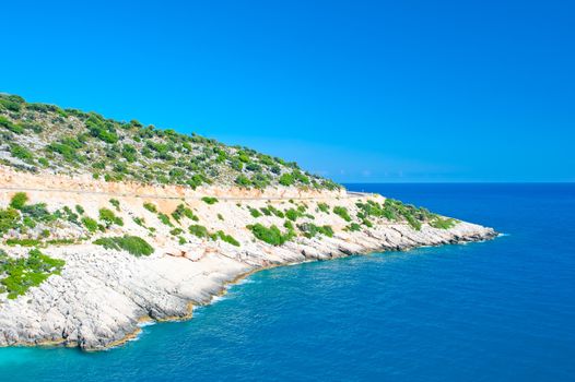 White rocky shore in sunny weather