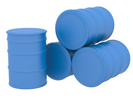 Blue barrels. 3d render isolated on white background