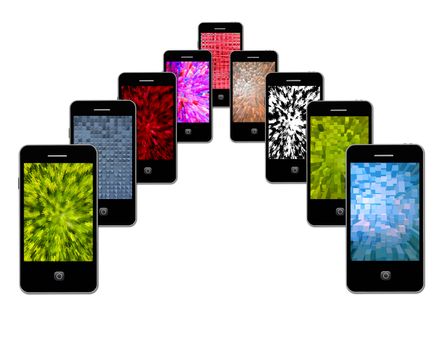 many modern mobile phones with different abstract textures