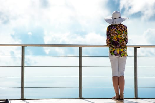 A woman admiring the view from the bird's flight.